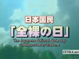 Tekstitetty japanilainen nudists engage sisään kansallinen alaston päivä