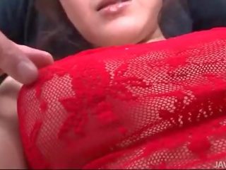 Rui Natsukawa in red lingerie used by three youngsters