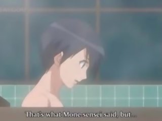 Hentai kön video- med naken par knull i badrum
